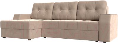 Диван угловой Лига Диванов Эмир БС левый (велюр бежевый) - фото