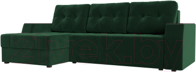 Диван угловой Лига Диванов Эмир БС левый (велюр зеленый) - фото