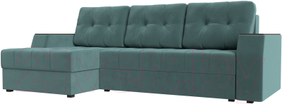 Диван угловой Лига Диванов Эмир БС левый (велюр бирюзовый) - фото