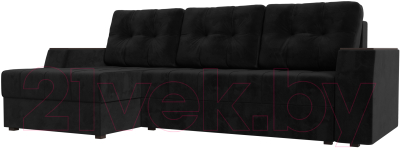 Диван угловой Лига Диванов Эмир БС левый (велюр черный) - фото