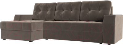Диван угловой Лига Диванов Эмир БС левый (велюр коричневый) - фото