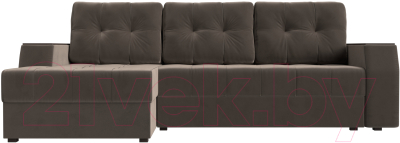 Диван угловой Лига Диванов Эмир БС левый (велюр коричневый)
