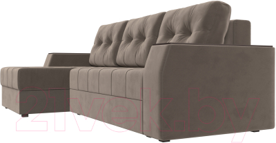 Диван угловой Лига Диванов Эмир БС левый (велюр коричневый)