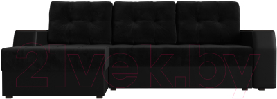 Диван угловой Лига Диванов Эмир БС левый (велюр черный/экокожа черный)