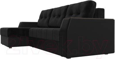 Диван угловой Лига Диванов Эмир БС левый (велюр черный/экокожа черный)