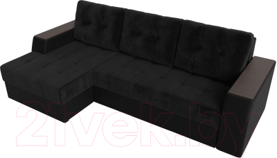 Диван угловой Лига Диванов Эмир БС левый (велюр черный/экокожа черный)
