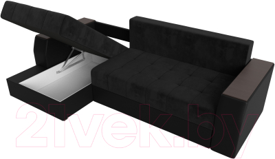 Диван угловой Лига Диванов Эмир БС левый (велюр черный/экокожа черный)