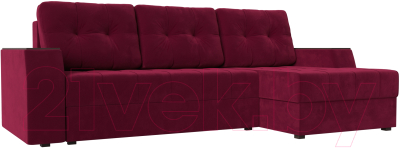 Диван угловой Лига Диванов Эмир БС правый (микровельвет бордовый) - фото