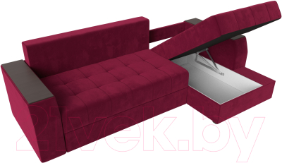 Диван угловой Лига Диванов Эмир БС правый (микровельвет бордовый)