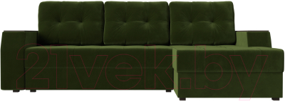 Диван угловой Лига Диванов Эмир БС правый (микровельвет зеленый)