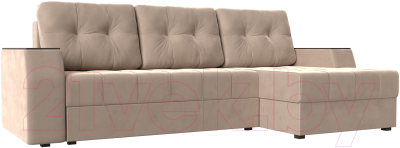 Диван угловой Лига Диванов Эмир БС правый (велюр бежевый) - фото