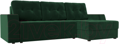 Диван угловой Лига Диванов Эмир БС правый (велюр зеленый) - фото