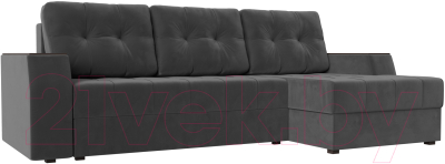 Диван угловой Лига Диванов Эмир БС правый (велюр серый) - фото