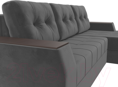 Диван угловой Лига Диванов Эмир БС правый (велюр серый)