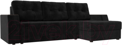 Диван угловой Лига Диванов Эмир БС правый (велюр черный) - фото