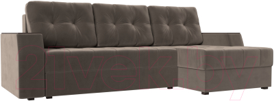 Диван угловой Лига Диванов Эмир БС правый (велюр коричневый) - фото