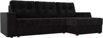 Диван угловой Лига Диванов Эмир БС правый (велюр черный/экокожа черный) - фото