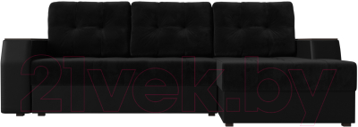 Диван угловой Лига Диванов Эмир БС правый (велюр черный/экокожа черный)