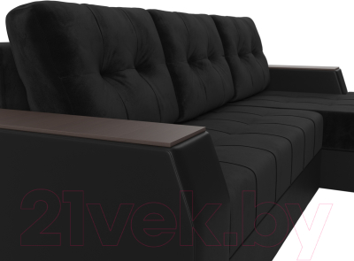 Диван угловой Лига Диванов Эмир БС правый (велюр черный/экокожа черный)