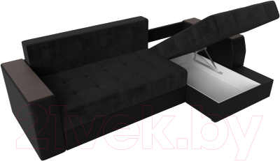 Диван угловой Лига Диванов Эмир БС правый (велюр черный/экокожа черный)