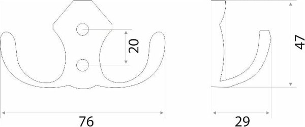Крючок для одежды Trodos ZY-204В 2-рожковый сплав ЦАМ
