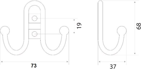 Крючок для одежды Trodos ZY-208В 2-рожковый сплав ЦАМ