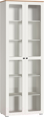 Шкаф с витриной Mobi Остин 16.394.02 (белый PE шагрень/дуб золотой craft/белая шагрень 4101 ПВХ) - фото