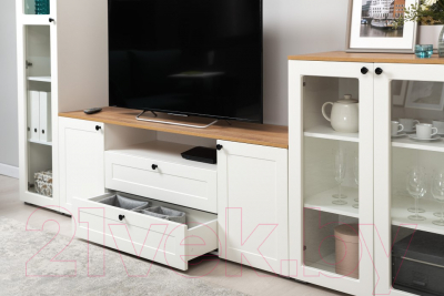 Шкаф-пенал с витриной Mobi Остин 16.394.03 (белый PE шагрень/дуб золотой craft/белая шагрень 4101 ПВХ)