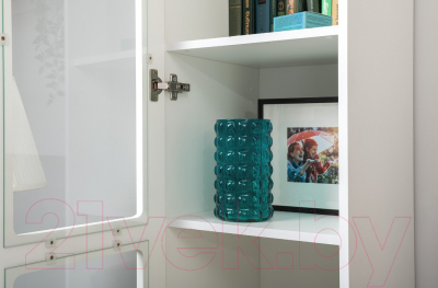 Шкаф-пенал с витриной Mobi Остин 16.394.03 (белый PE шагрень/дуб золотой craft/белая шагрень 4101 ПВХ)