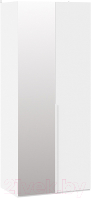Шкаф ТриЯ Порто СМ-393.07.005 с 1 глухой и 1 зеркальной дверями (белый жемчуг/белый софт) - фото