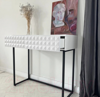 Консольный столик Shtabe Simple 7011 эко (травертин/белый/черный)