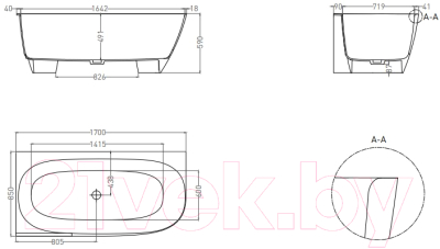 Ванна из искусственного мрамора Umy Home Nook L 170x85 / UG11312