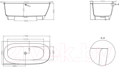 Ванна из искусственного мрамора Umy Home Nook L 170x85 / UG11412