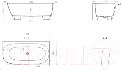 Ванна из искусственного мрамора Umy Home Nook R 170x85 / UG11612