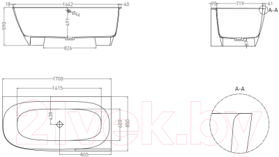 Ванна из искусственного мрамора Umy Home Nook R 170x85 / UG11712