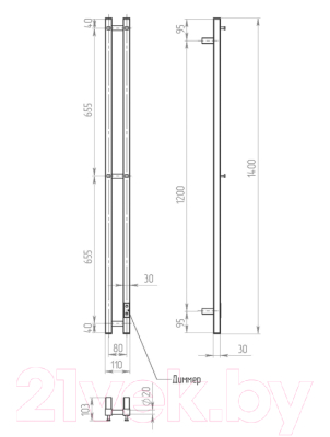 Полотенцесушитель электрический Двин X-2 Neo 140x8 BL