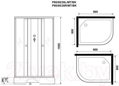 Душевая кабина Niagara Promo P90/80/26L/MT/BK 90x80x195