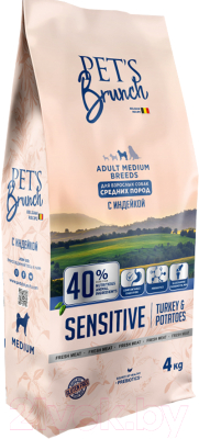 Сухой корм для собак Pet's Brunch Для взрослых собак средних пород с индейкой (4кг) - фото