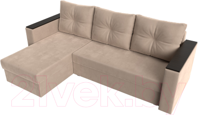 Диван угловой Лига Диванов Атланта Лайт Б/С левый / 117033L (велюр бежевый)