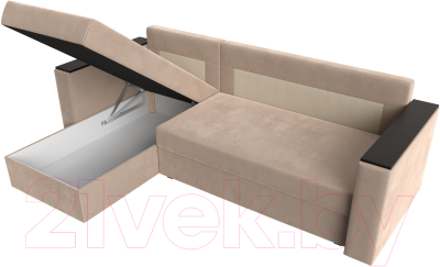 Диван угловой Лига Диванов Атланта Лайт Б/С левый / 117033L (велюр бежевый)