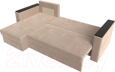 Диван угловой Лига Диванов Атланта Лайт Б/С левый / 117033L (велюр бежевый)