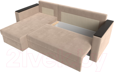 Диван угловой Лига Диванов Атланта Лайт Б/С левый / 117033L (велюр бежевый)