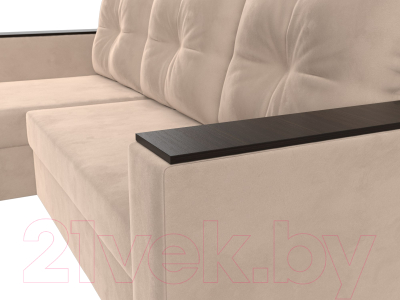 Диван угловой Лига Диванов Атланта Лайт Б/С левый / 117033L (велюр бежевый)