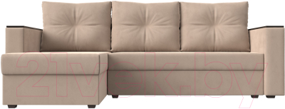 Диван угловой Лига Диванов Атланта Лайт Б/С левый / 117033L (велюр бежевый)