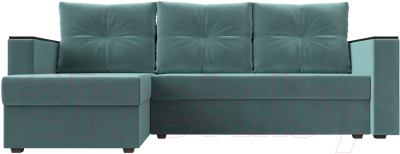 Диван угловой Лига Диванов Атланта Лайт Б/С левый / 117034L (велюр бирюзовый)