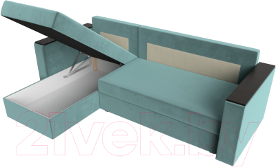Диван угловой Лига Диванов Атланта Лайт Б/С левый / 117034L (велюр бирюзовый)