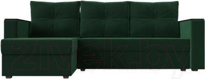 Диван угловой Лига Диванов Атланта Лайт Б/С левый / 117036L (велюр зеленый)
