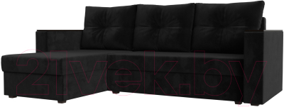 Диван угловой Лига Диванов Атланта Лайт Б/С левый / 117040L (велюр черный) - фото