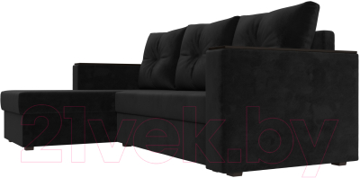 Диван угловой Лига Диванов Атланта Лайт Б/С левый / 117040L (велюр черный)