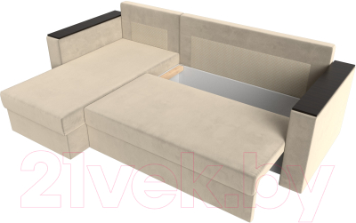 Диван угловой Лига Диванов Атланта Лайт Б/С левый / 117041L (микровельвет бежевый)